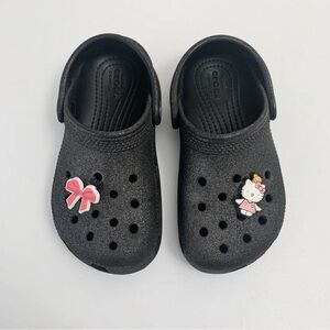 CROCS Toddler Sparkly Black Classic Clogs with Jibbitz Charms ~ C10